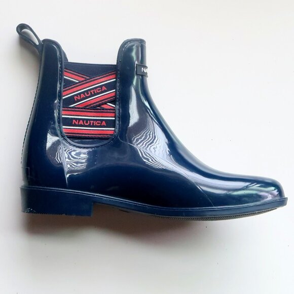 Nautica Navy Rubber Chelsea Rain Boots Waterproof Pull-On Logo Ankle Booties 8 - Picture 10 of 16